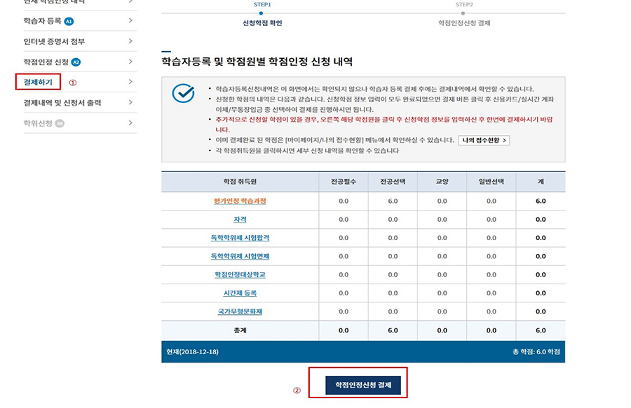 (캡쳐본)결제하기 - 학점인정신청 결제